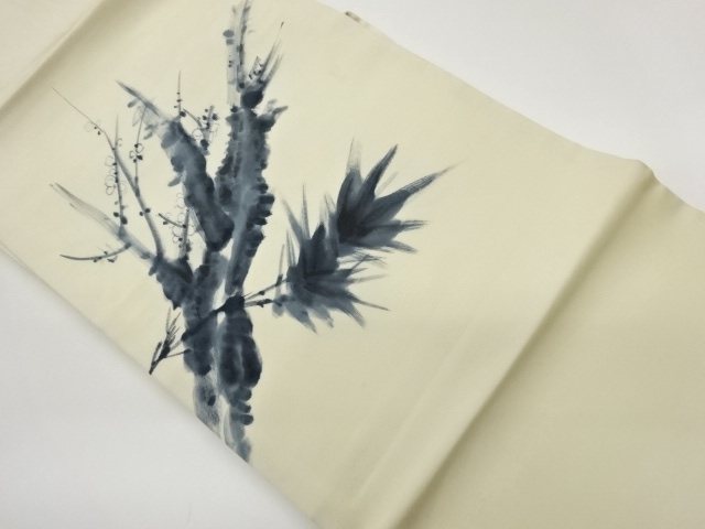 JAPANESE KIMONO / SHIOZE HAND-PAINTED PLUM PATTERN NAGOYA OBI